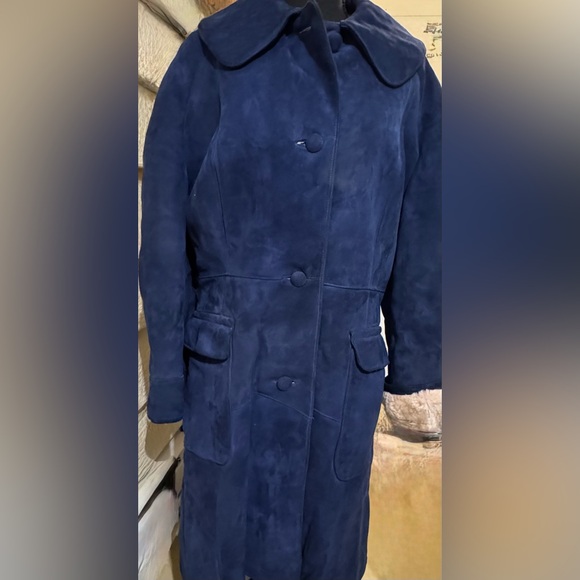 Jackets & Blazers - Vintage Blue Suede Coat! Shearling lining! Beautiful style and color!